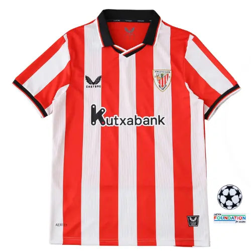 camisa athletic bilbao 2025, camisa torcedor basco, escudo bordado bilbao, uniforme tradicional futebol espanhol, camisa listrada athletic