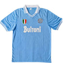 camisa napoli retrô 1985, uniforme da era maradona, manto clássico azul celeste, futebol italiano, versão torcedor, peça histórica

