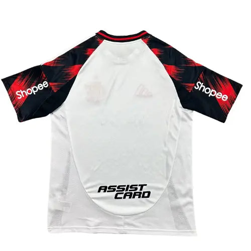 camisa flamengo 2025, camisa torcedor mengão, camisa com patrocínio, manto sagrado flamengo, uniforme branco flamengo, look torcedor flamengo

