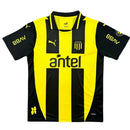camisa peñarol 2025, camisa aurinegra, escudo bordado peñarol, uniforme torcedor uruguaio, manto peñarol listrado, futebol sul-americano