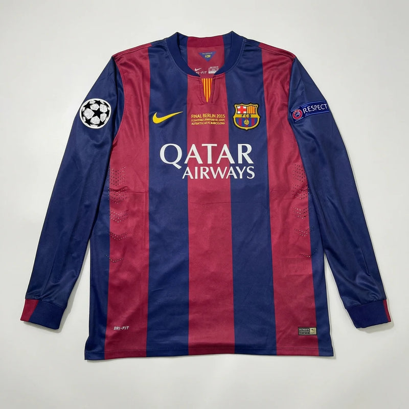 Camisa Retrô Barcelona I 2015 - Manga Longa - Varal do Torcedor P / Neymar Jr 11 + Match Day Final Champions League 2015 / Sem Patch Otimizado