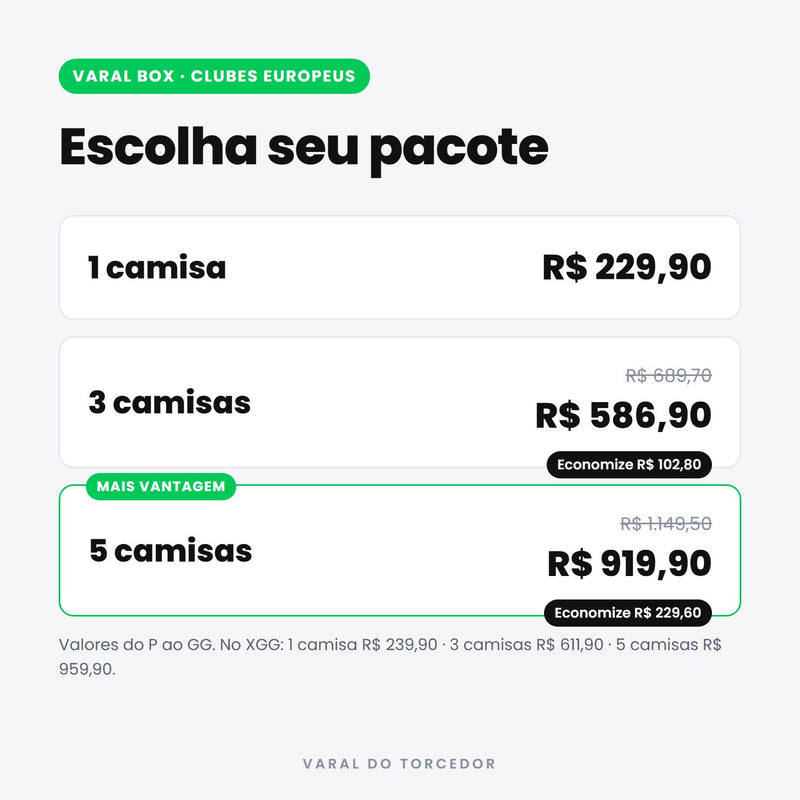 Varal Box Clubes Europeus - pacotes e preços