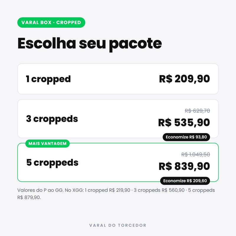 Varal Box Cropped - pacotes e preços
