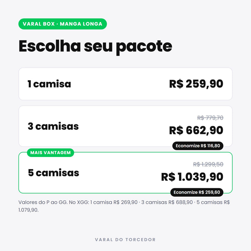 Varal Box Manga Longa - pacotes e preços