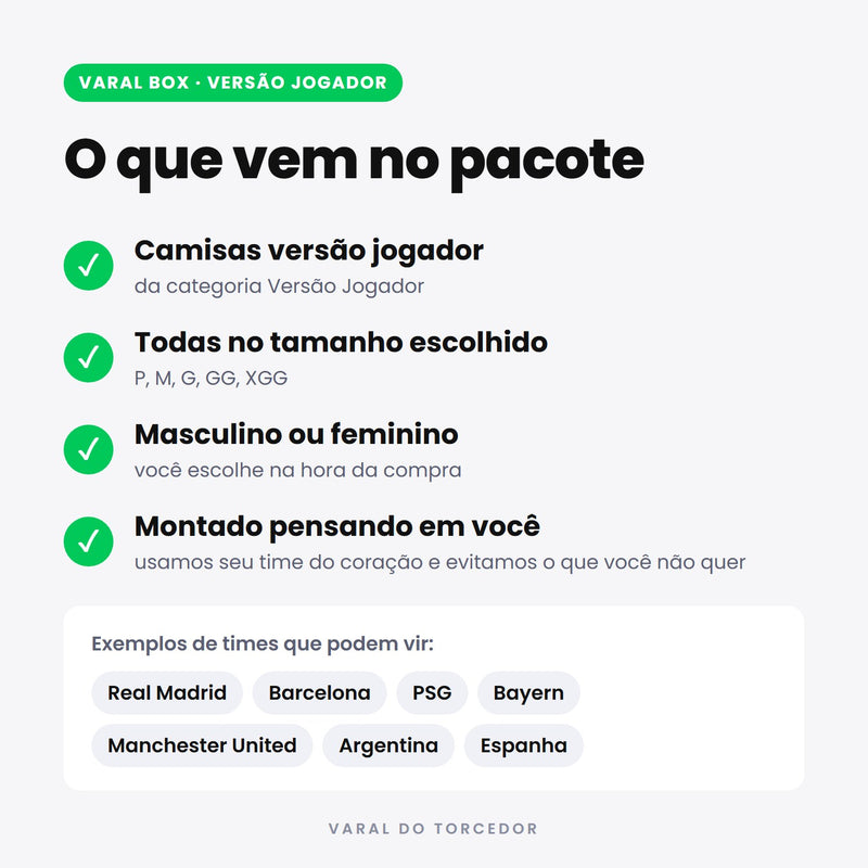 Varal Box Versão Jogador - o que vem no pacote